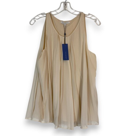 Rebecca Minkoff Blouse Top Sand Beige Silk Pleated Sleeveless Chiffon Medium - Picture 1 of 10